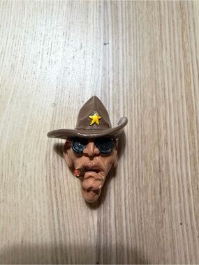 Vintage Sheriff Cigar Face Bolo Tie Clip 2 1/2”